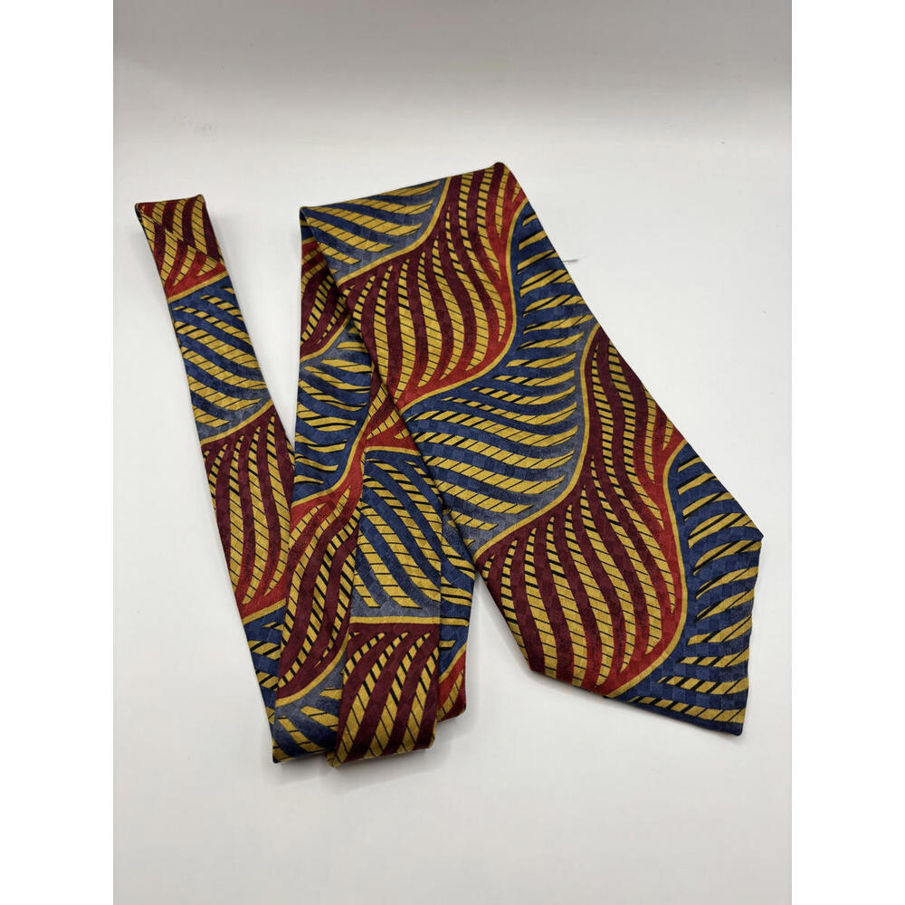 JHANE BARNES Colorful Gold Red Blue Patterned Tie - Made in Japan